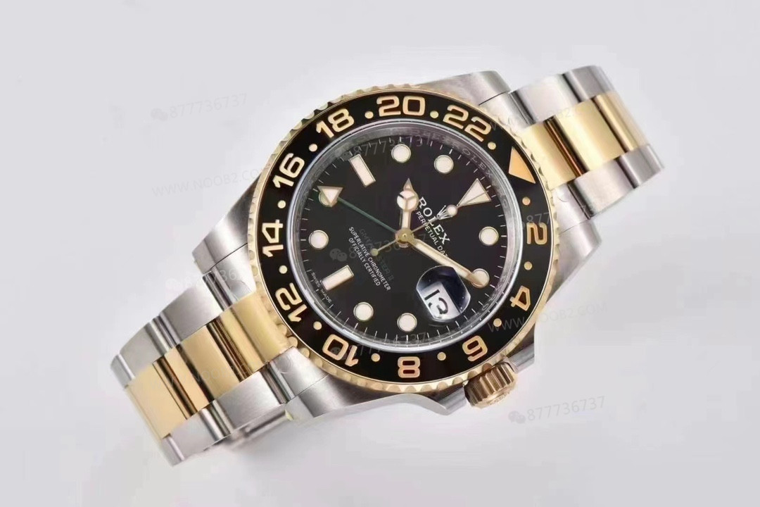 Gerçek-replika karşılaştırması: Clean Rolex iki renk (çelik-altın) GMT-Master 116713 replika saat — 12. fotoğraf