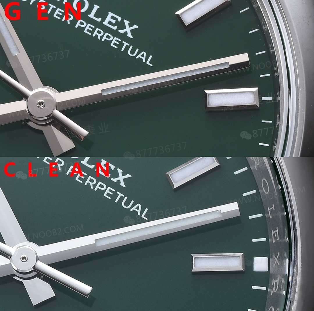 Gerçek-replika karşılaştırması: Clean Rolex Oyster Perpetual yeşil kadranda renk farkı olur mu? — 9. fotoğraf