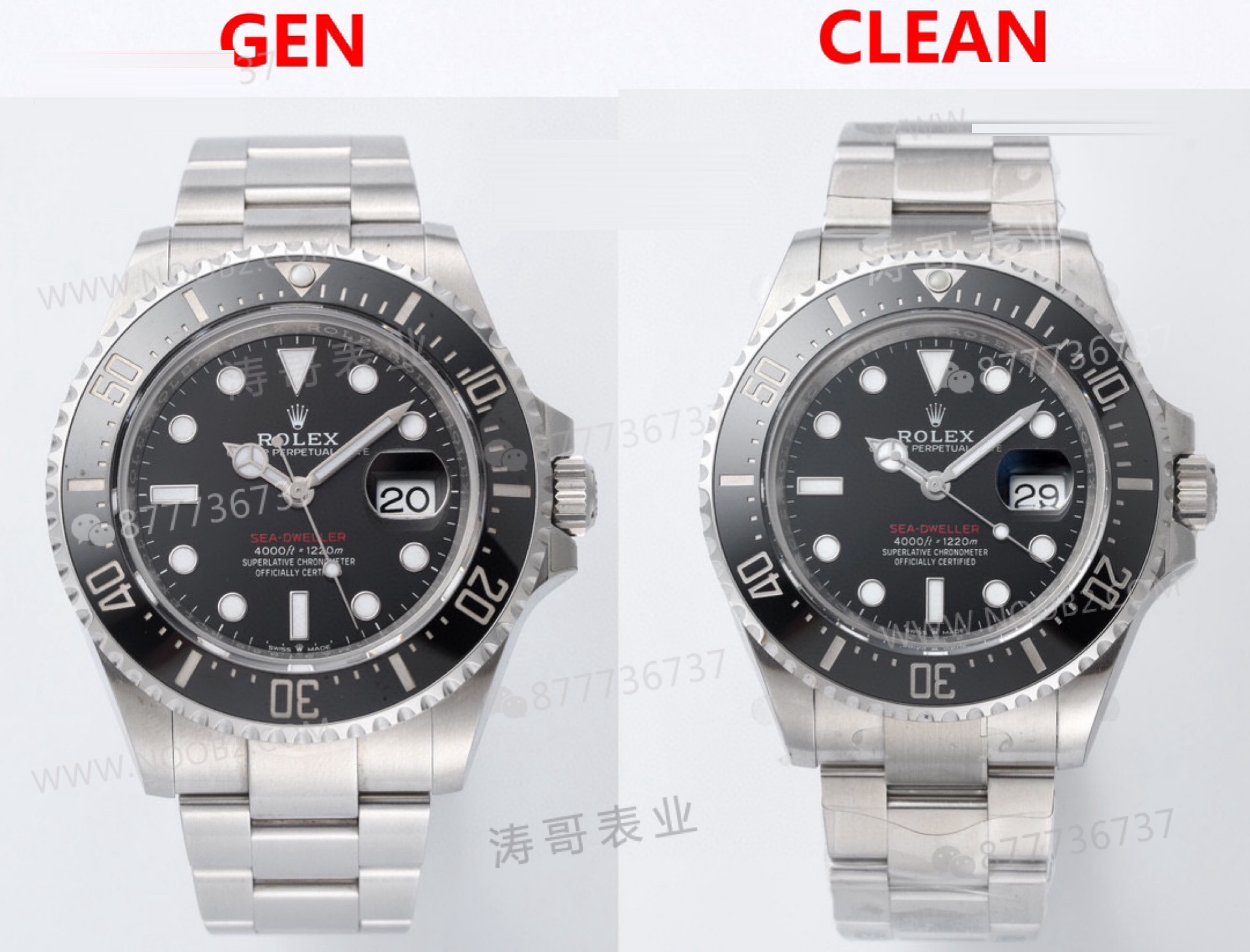 Gerçek-replika karşılaştırması: Clean Rolex tek kırmızı Sea-Dweller 126600 — 1. fotoğraf