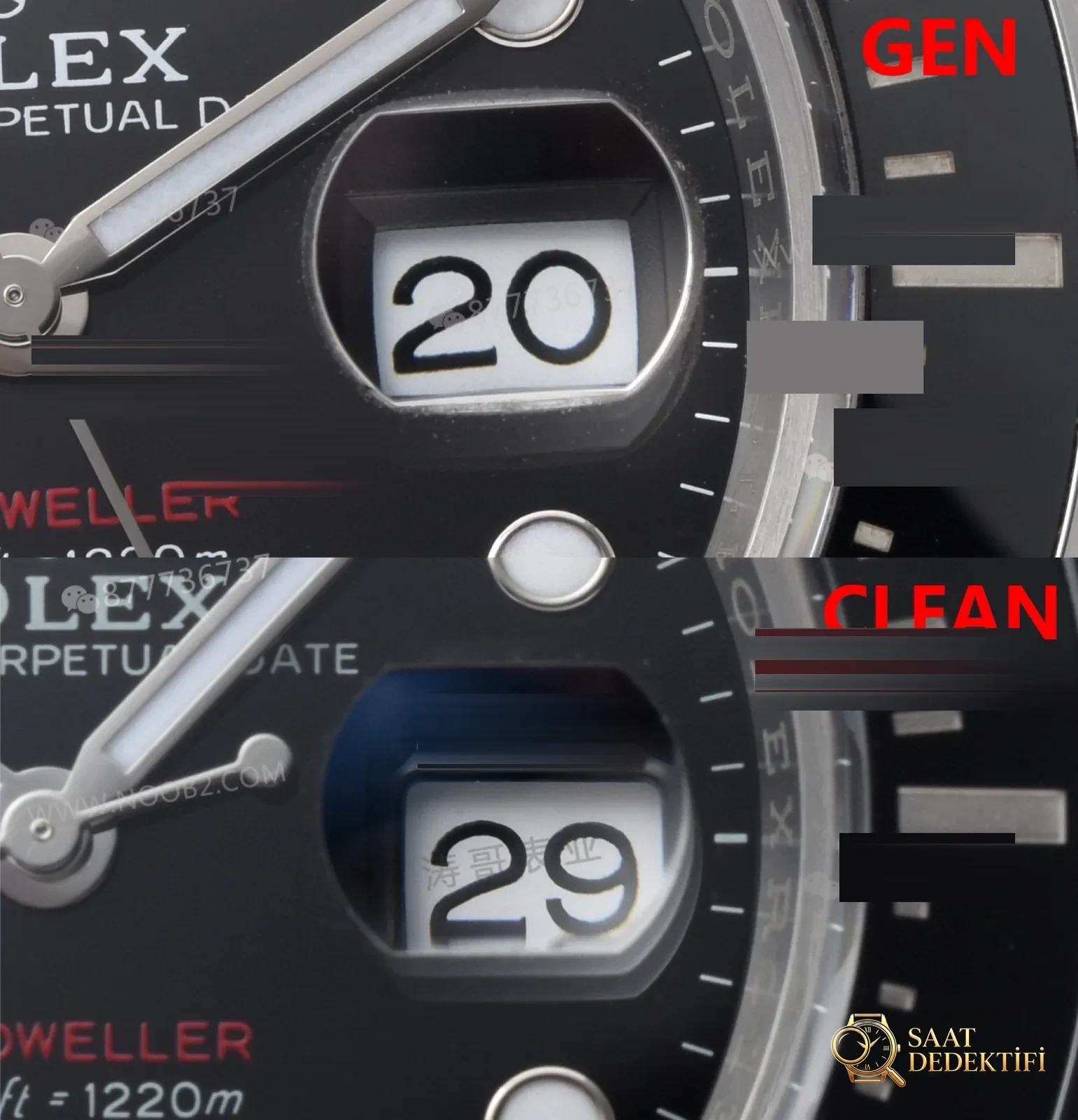 Gerçek-replika karşılaştırması: Clean Rolex tek kırmızı Sea-Dweller 126600 - Klips Kilidi ve Lazer Damgalar