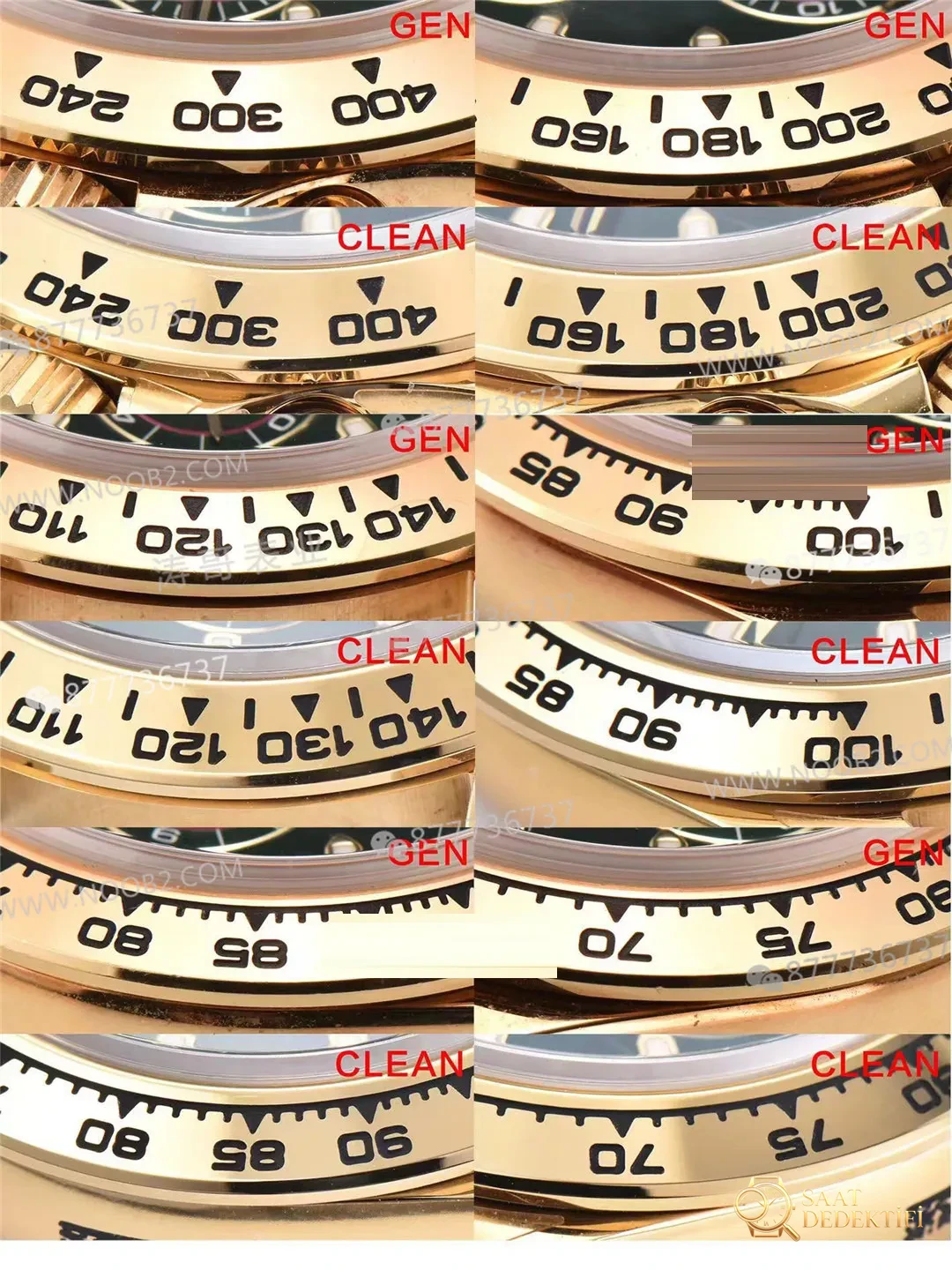 Gerçek-replika karşılaştırması: Clean Rolex yeşil-altın Daytona - Makro Kadran ve İndeks İşçiliği