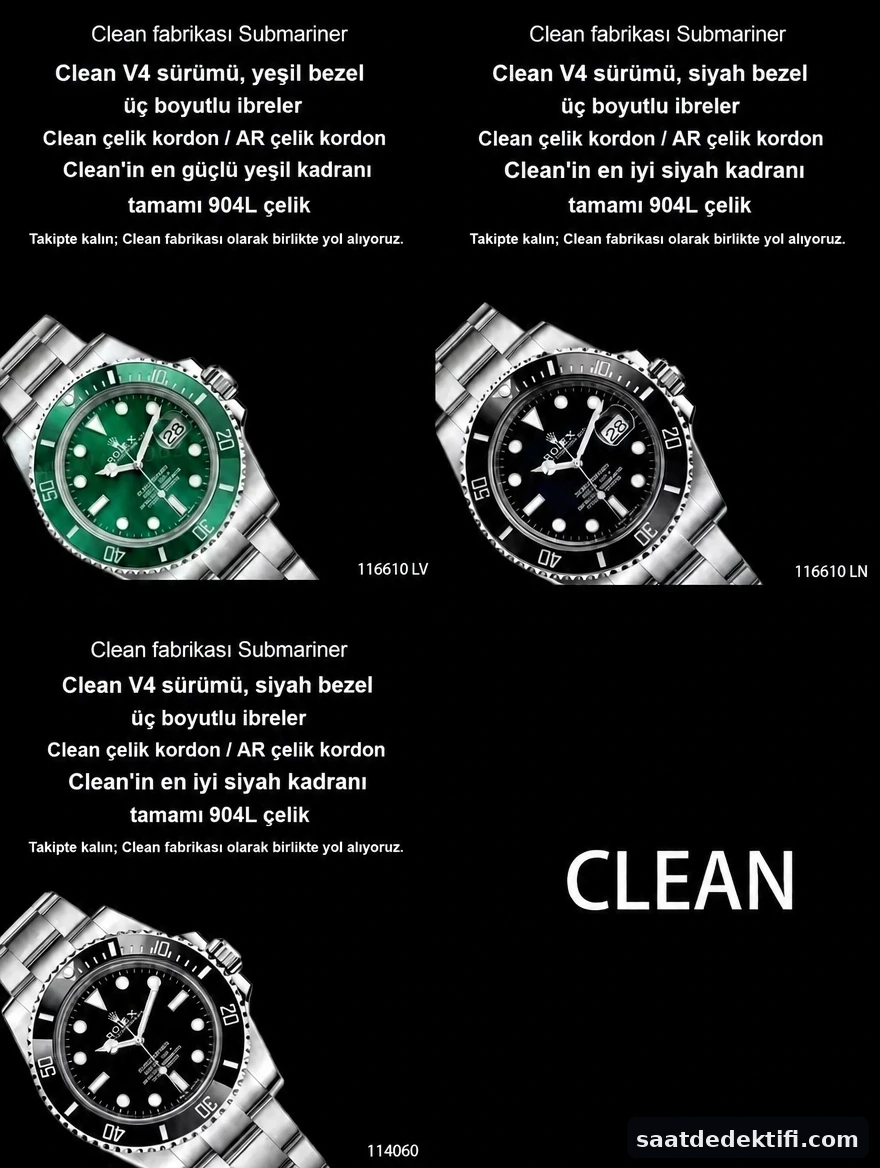 Gerçek-replika karşılaştırması: Clean siyah su hayaleti ve tarihsiz 3130 mekanizmalı versiyon - Kadran Detayı ve Bezel İşçiliği