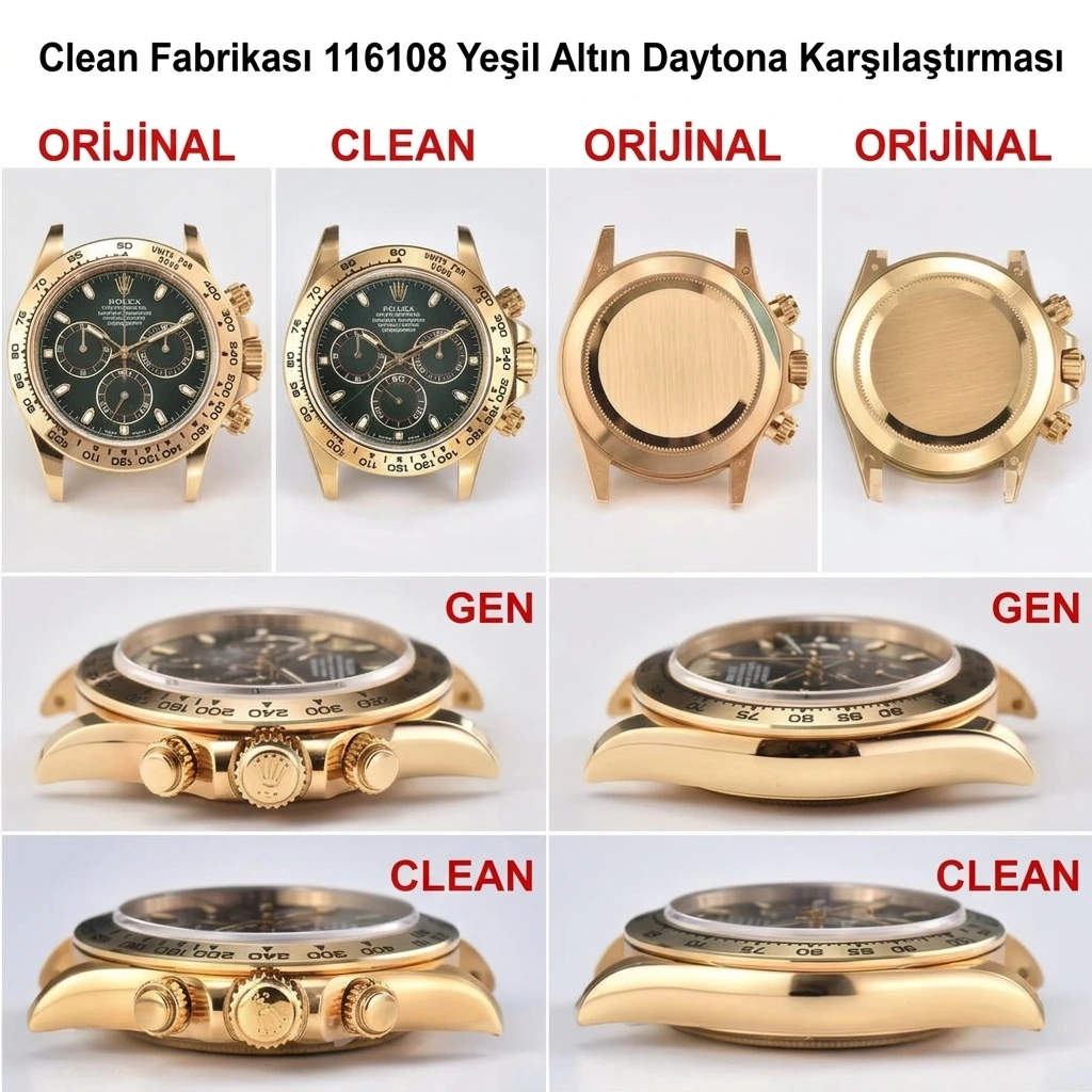 Gerçek-replika karşılaştırması: Clean yeşil-altın Daytona 116508 mu, yoksa BT Factory mı? Hangisini seçmeli? - Kadran Detayı ve Bezel İşçiliği