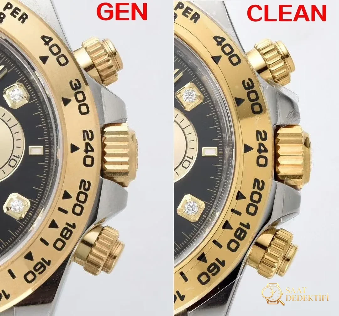 Gerçek-replika karşılaştırması: Clean/Clean iki renkli altın Daytona 4131 mekanizmalı 126503 - Klips Kilidi ve Lazer Damgalar