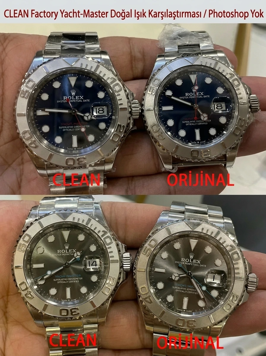 Gerçek-replika karşılaştırması: CLEAN/Clean Rolex gri Yacht-Master 126622 incelemesi - Kadran Detayı ve Bezel İşçiliği