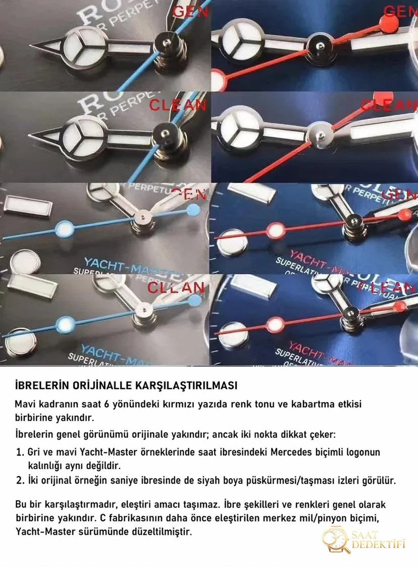 Gerçek-replika karşılaştırması: CLEAN/Clean Rolex gri Yacht-Master 126622 incelemesi - Kadran İbreleri ve Saniye Akışı