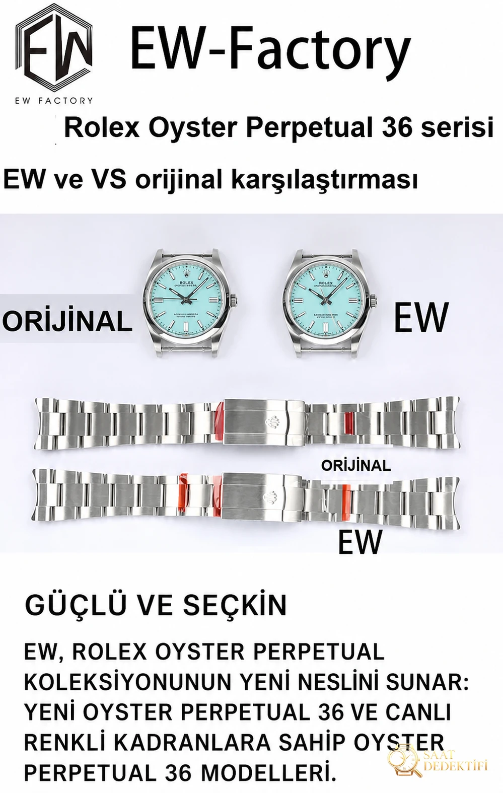 Gerçek-replika karşılaştırması: EW Factory Rolex Oyster Perpetual 36 MM replika saat incelemesi - Genel Açı ve Estetik Duruş