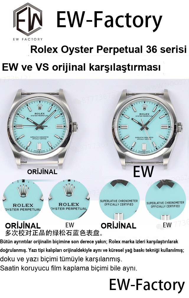 Gerçek-replika karşılaştırması: EW Factory Rolex Oyster Perpetual 36 MM replika saat incelemesi — 13. fotoğraf