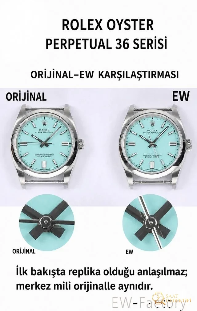 Gerçek-replika karşılaştırması: EW Factory Rolex Oyster Perpetual 36 MM replika saat incelemesi - Tepe Koruması ve Ayar Fonksiyonu