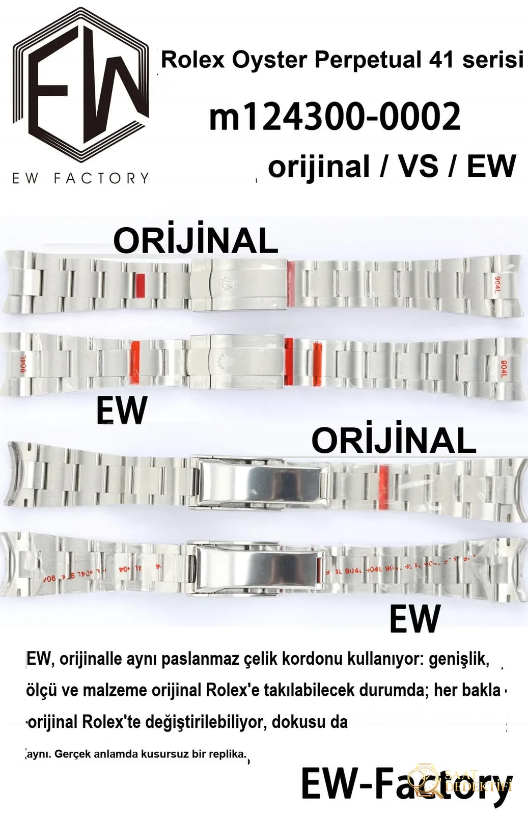 Gerçek-replika karşılaştırması: EW Factory Rolex Oyster Perpetual 41 mm replika saat ilk bakışta sahte - Kasa Çeliği ve Polisaj Kalitesi