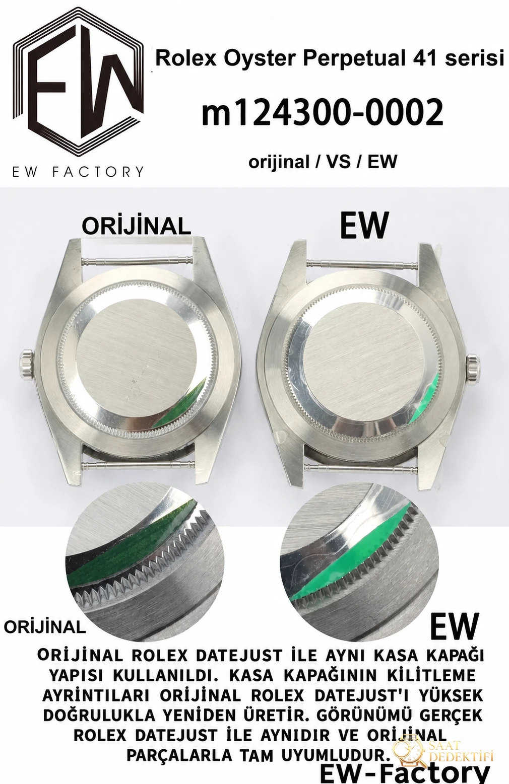 Gerçek-replika karşılaştırması: EW Factory Rolex Oyster Perpetual 41 mm replika saat ilk bakışta sahte - Bilezik Bakla Ayrımı ve Pim Yapısı