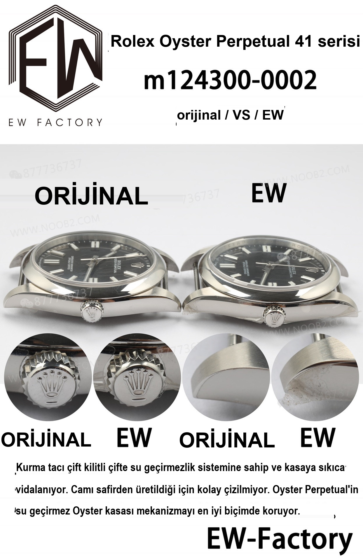 Gerçek-replika karşılaştırması: EW Factory Rolex Oyster Perpetual 41 mm replika saat ilk bakışta sahte — 16. fotoğraf