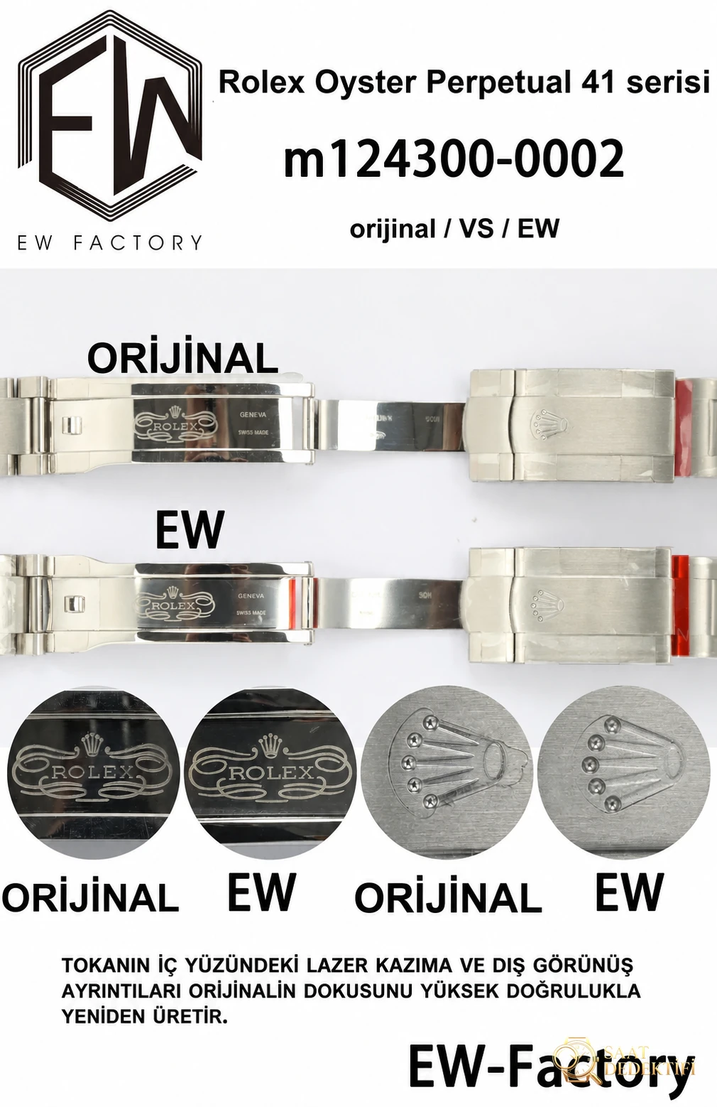 Gerçek-replika karşılaştırması: EW Factory Rolex Oyster Perpetual 41 mm replika saat ilk bakışta sahte - Kadran İbreleri ve Saniye Akışı