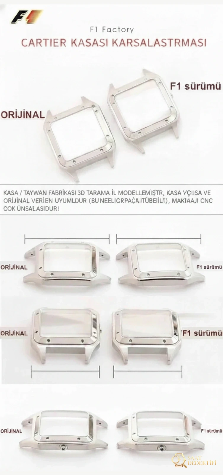 Real-replica comparison: F1 Factory Cartier Santos-Dumont replica watch - Case Profile and Crown Review