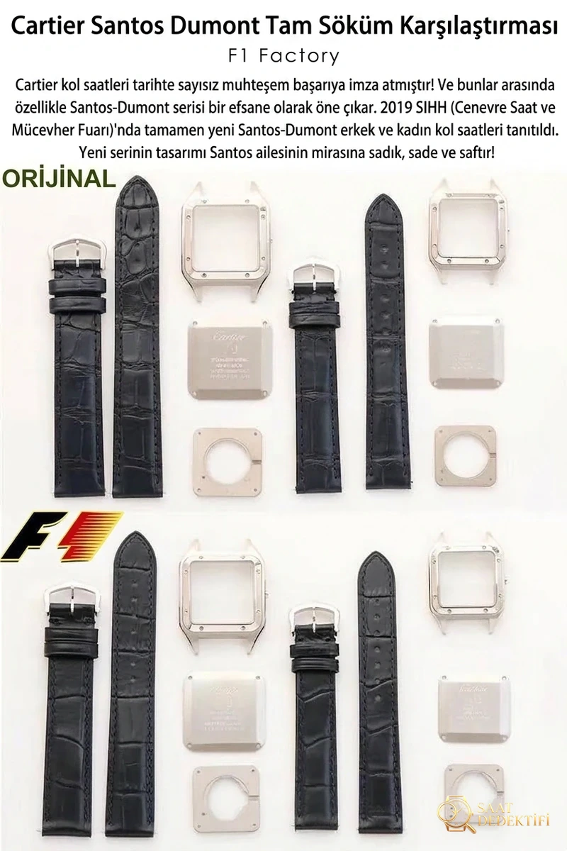 Real vs. replica: F1 Factory Cartier Santos-Dumont replica watch - Side Profile and Band Connection