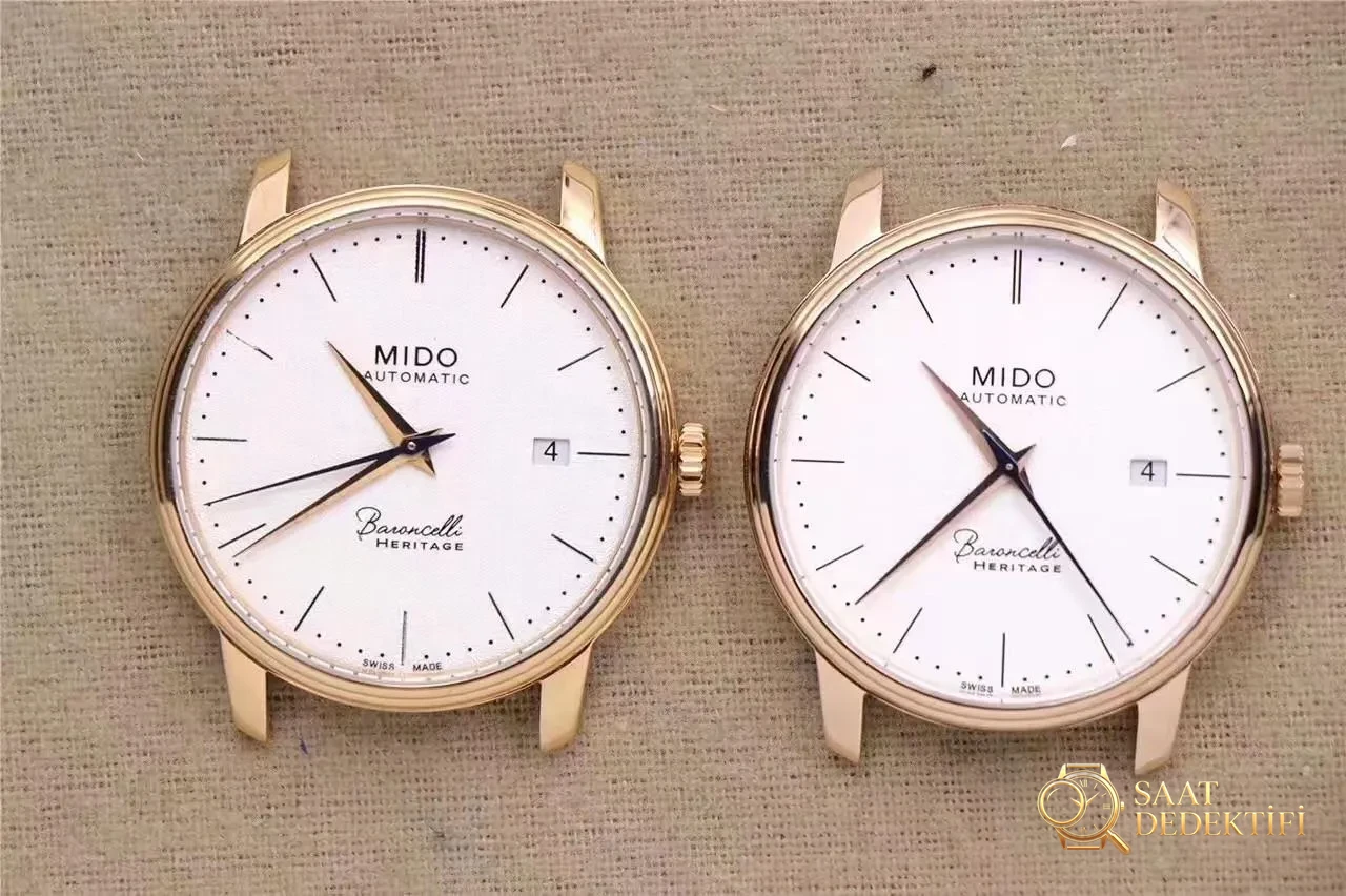 Gerçek-replika karşılaştırması: FK Factory Mido Baroncelli serisi M027.407 rose gold replika saat incelemesi, işçiliği nasıl? - Kasa Profili ve Kurma Kolu İncelemesi
