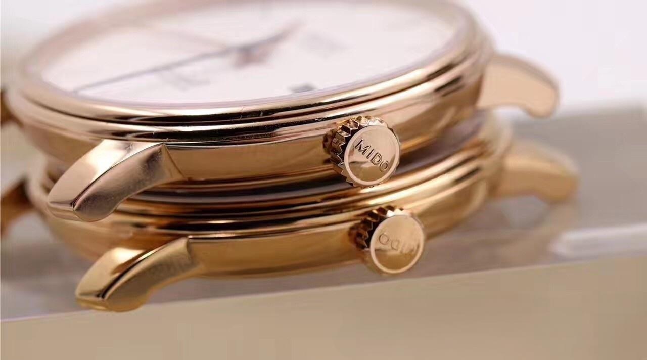 Gerçek-replika karşılaştırması: FK Factory Mido Baroncelli serisi M027.407 rose gold replika saat incelemesi, işçiliği nasıl? — 5. fotoğraf