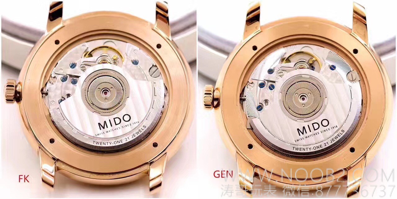 Gerçek-replika karşılaştırması: FK Factory Mido Baroncelli serisi M027.407 rose gold replika saat incelemesi, işçiliği nasıl? — 7. fotoğraf