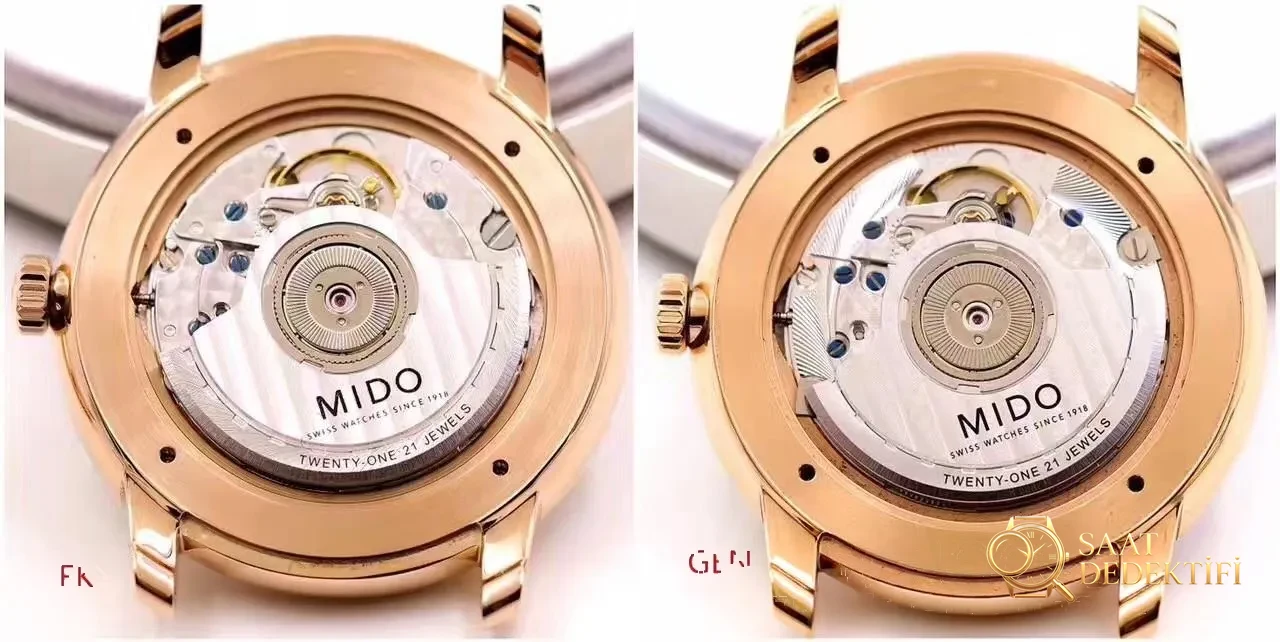Gerçek-replika karşılaştırması: FK Factory Mido Baroncelli serisi M027.407 rose gold replika saat incelemesi, işçiliği nasıl? - Klips Kilidi ve Lazer Damgalar