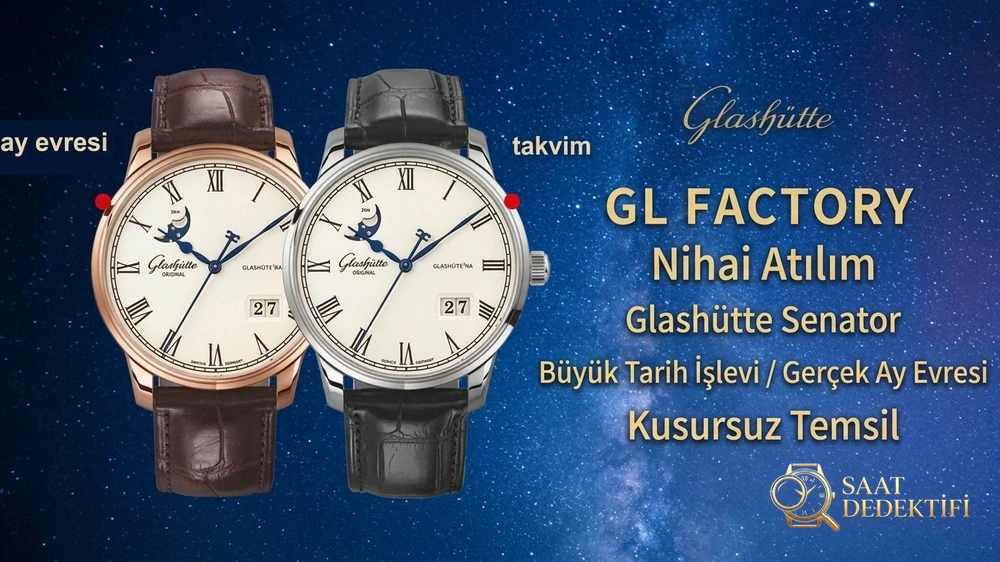 Gerçek-Replika Karşılaştırması: GL Factory Glashütte Senator Büyük Tarih Gerçek Ay Evreli Replika Saat - Kadran Detayı ve Bezel İşçiliği