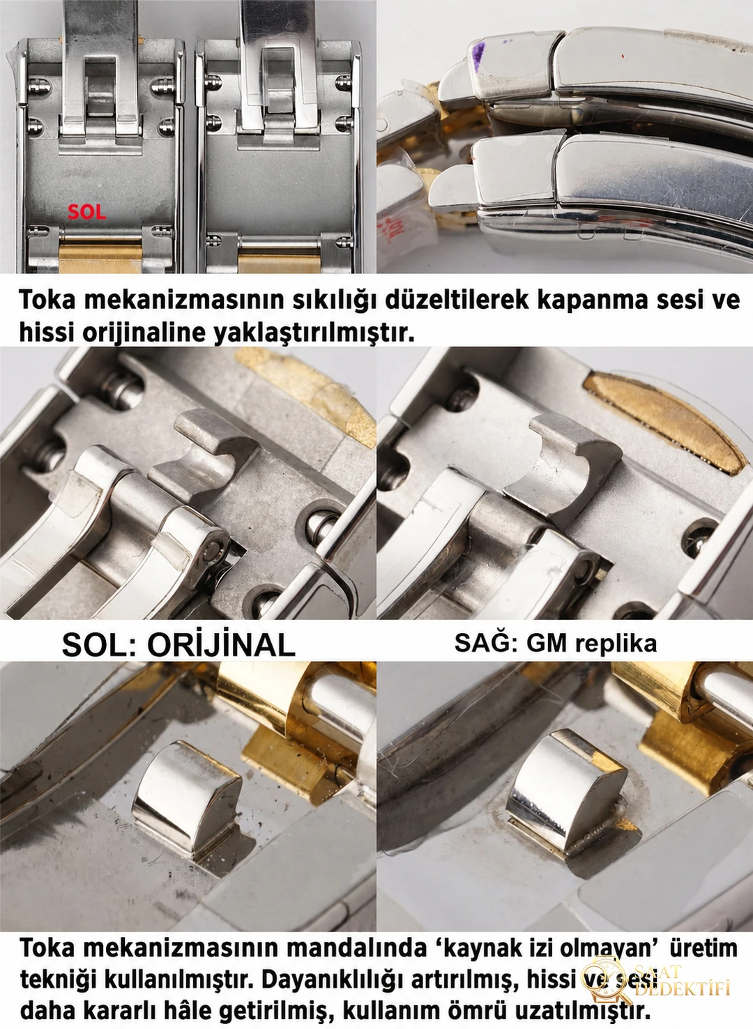 Gerçek-replika karşılaştırması: GM Factory Rolex Datejust 36 mm beş sıralı bilezik, 3235 tek parça mekanizma V3 versiyon, altın kaplama seri orijinal ile inceleme - Mekanizma Zemberek ve Balans Detayı