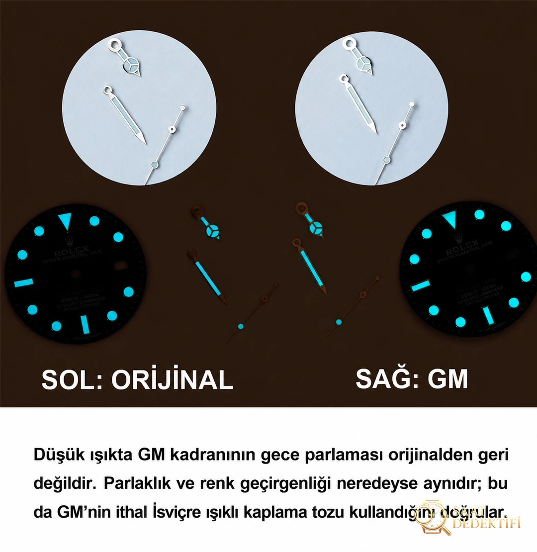 Gerçek-Replika Karşılaştırması: GM Factory Rolex Sea-Dweller Single Red 126600, 3235 In-House Mekanizmalı Replika Karşılaştırmalı İncelemesi - Fosfor ve Super-LumiNova Gece Görünümü