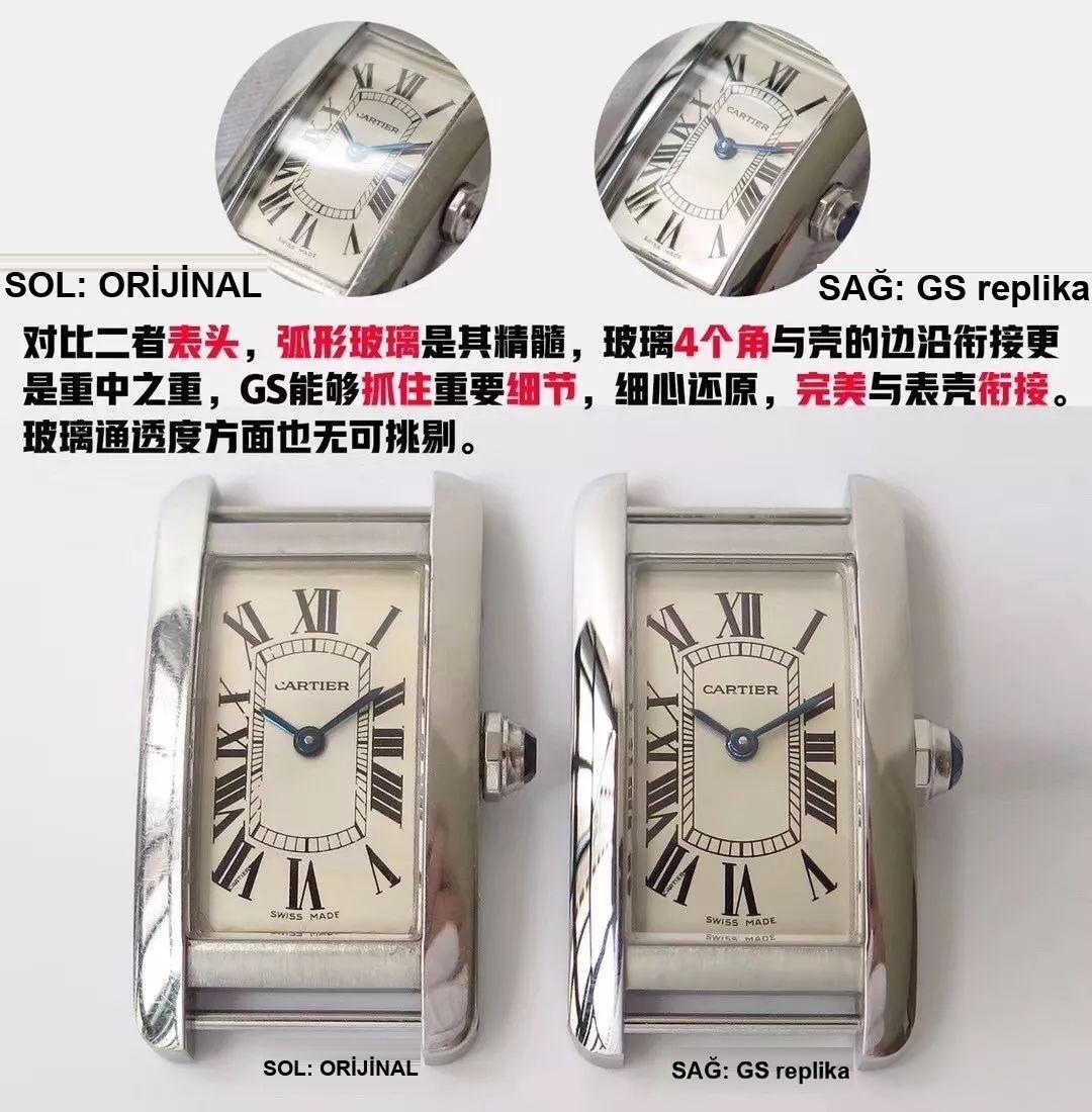 Gerçek-replika karşılaştırması: GS Factory Cartier Tank Américaine WSTA0016 kadın İsviçre kuvars mekanizmalı replika saat ile orijinali arasındaki fark nerede? Bu fabrika nasıl? — 3. fotoğraf