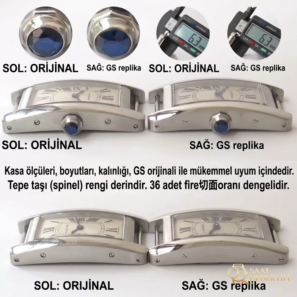 Gerçek-replika karşılaştırması: GS Factory Cartier Tank Americaine WSTA0016 kadın İsviçre kuvars mekanizmalı replika saat ile orijinali arasındaki fark nerede? Bu fabrika nasıl? - Arka Kapak ve Mekanizma Detayı