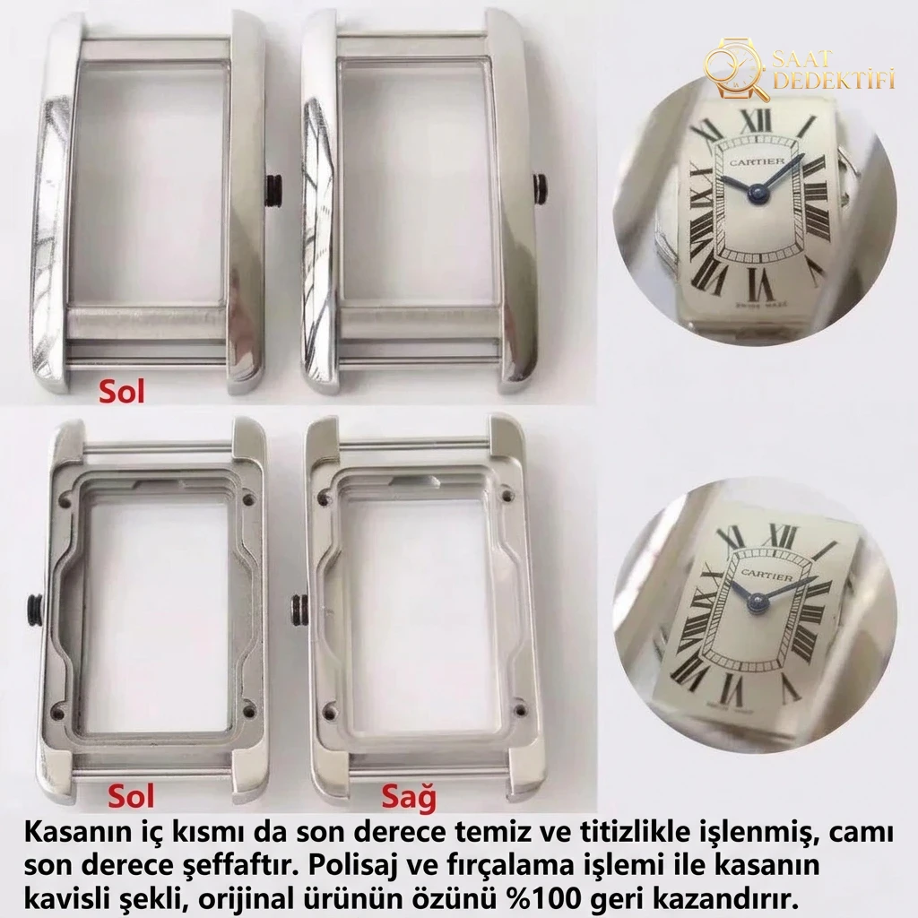 Gerçek-replika karşılaştırması: GS Factory Cartier Tank Americaine WSTA0016 kadın İsviçre kuvars mekanizmalı replika saat ile orijinali arasındaki fark nerede? Bu fabrika nasıl? - Klips Kilidi ve Lazer Damgalar
