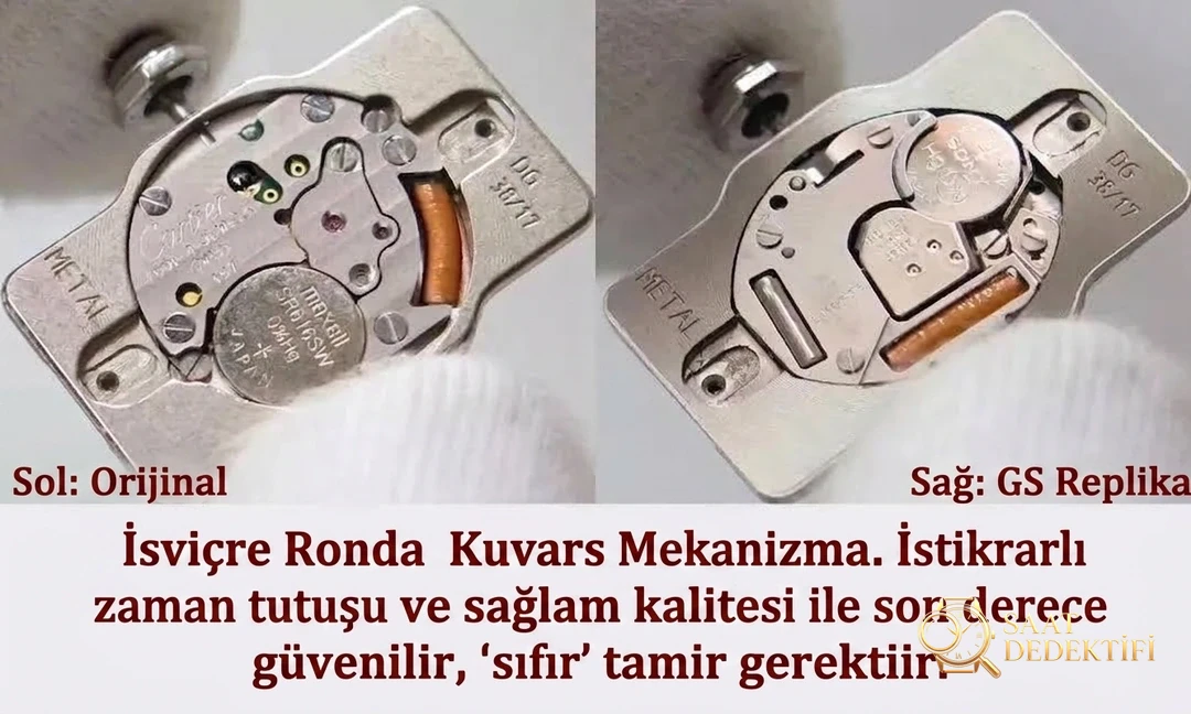 Gerçek-replika karşılaştırması: GS Factory Cartier Tank Americaine WSTA0016 kadın İsviçre kuvars mekanizmalı replika saat ile orijinali arasındaki fark nerede? Bu fabrika nasıl? - Fosfor ve Super-LumiNova Gece Görünümü
