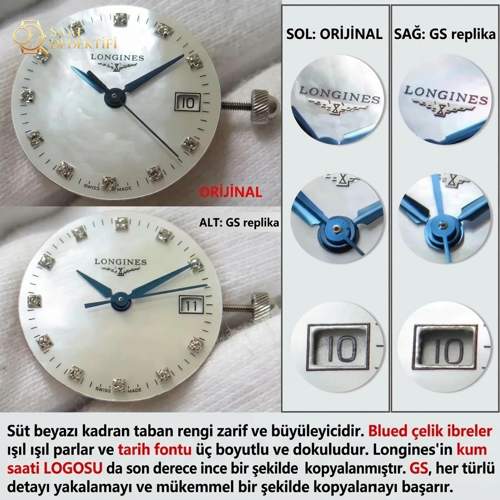 Gerçek-Replika Karşılaştırması: GS Factory Longines Equestrian Serisi Kadın Replika Saat, İsviçre Orijinal 152 Mekanizma - Klips Kilidi ve Lazer Damgalar