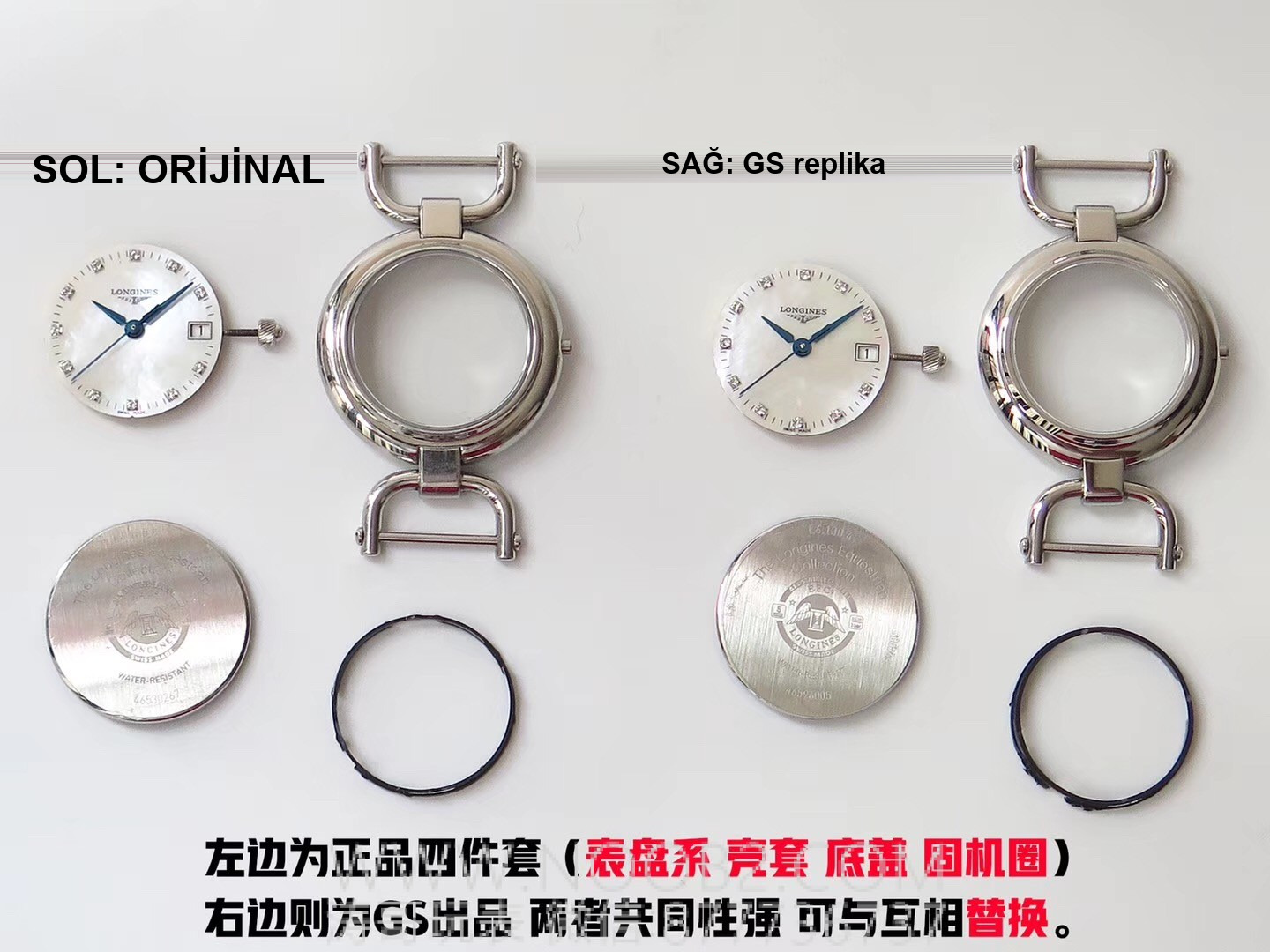 Gerçek-replika karşılaştırması: GS Factory Longines Equestrian serisi kadın replika saati 26,5 mm orijinal İsviçre 152 kuvars mekanizmasıyla orijinaline kıyasla nasıl? İlk bakışta sahte olduğu belli olur mu? — 12. fotoğraf