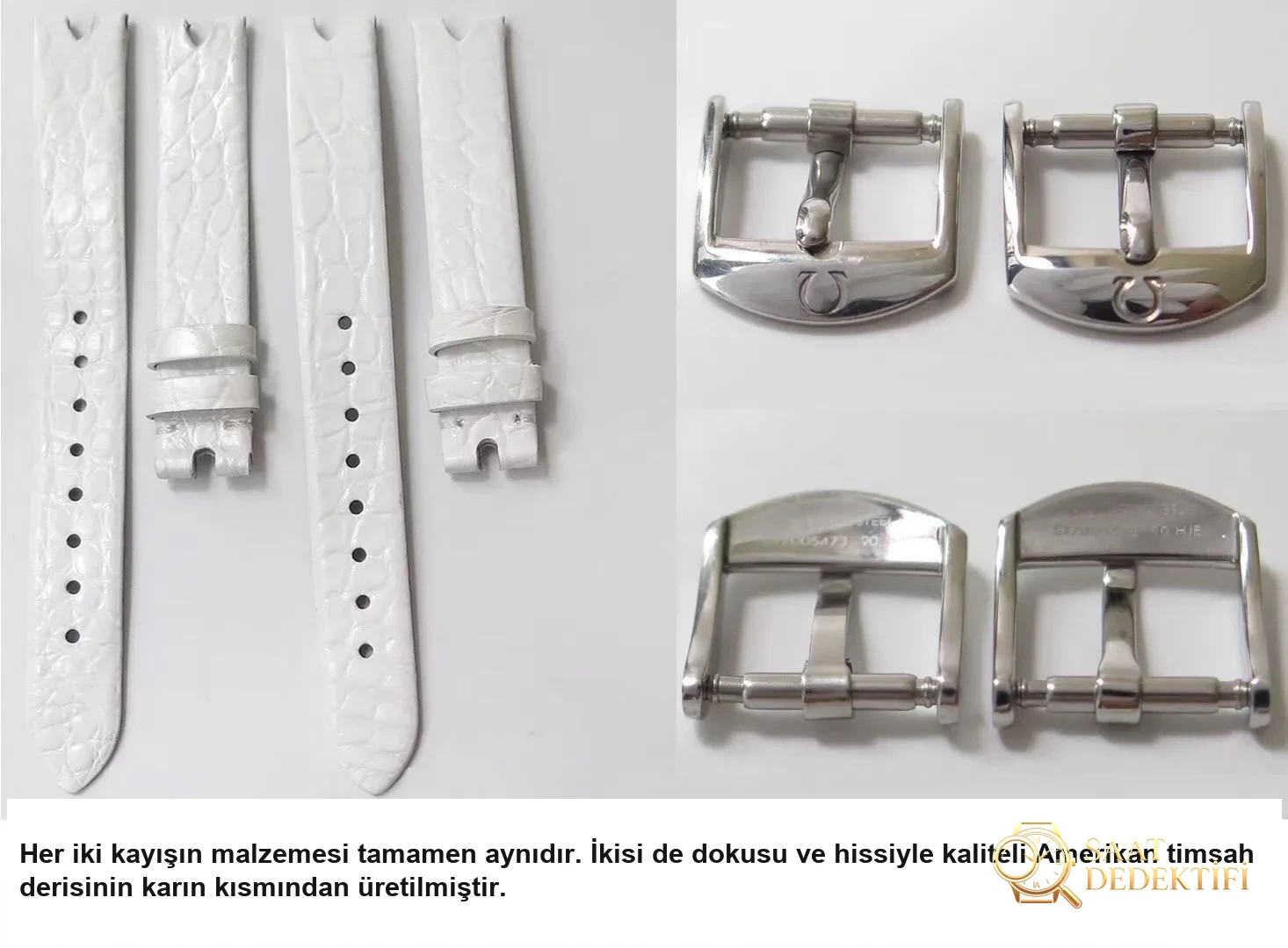 Gerçek-replika karşılaştırması: GS Factory Omega De Ville serisi 424.13.27.60.55.001 replika kadın kol saati 27.4 mm İsviçre menşeli kuvars - Yan Profil ve Kordon Bağlantısı