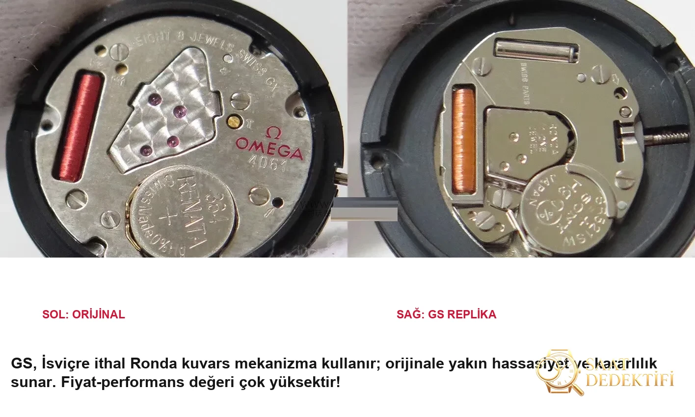 Gerçek-replika karşılaştırması: GS Factory Omega De Ville serisi 424.13.27.60.55.001 replika kadın kol saati 27.4 mm İsviçre menşeli kuvars - Genel Açı ve Estetik Duruş