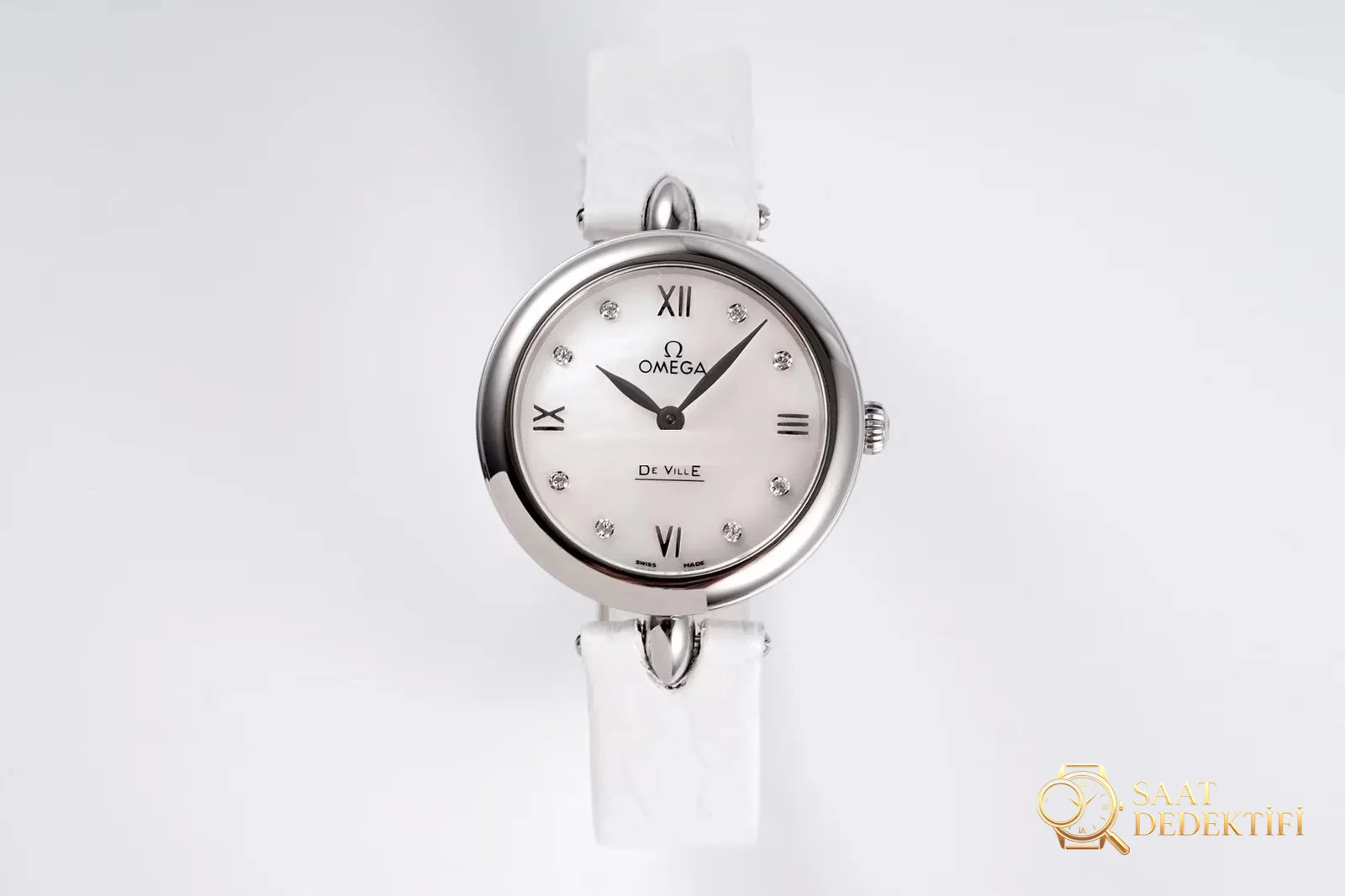 Gerçek-replika karşılaştırması: GS Factory Omega De Ville serisi 424.13.27.60.55.001 replika kadın kol saati 27.4 mm İsviçre menşeli kuvars - Kasa Çeliği ve Polisaj Kalitesi