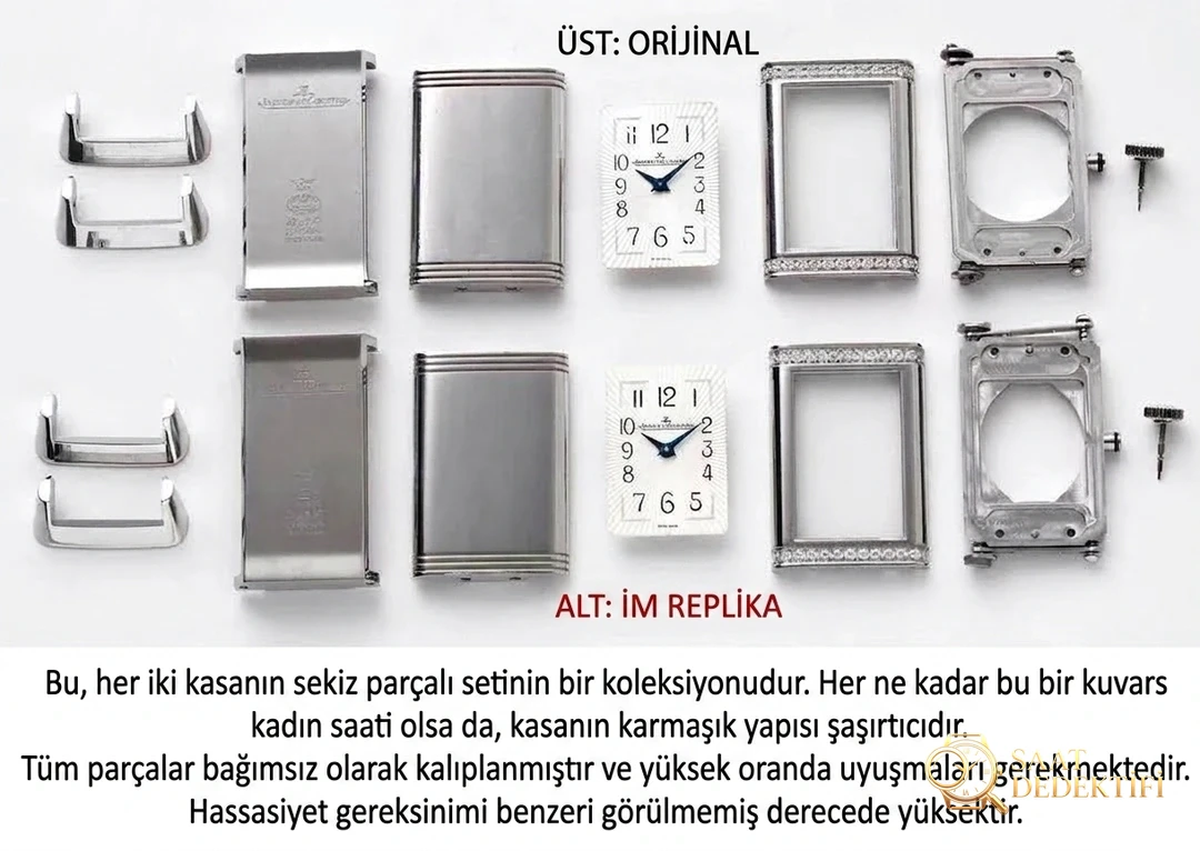 Gerçek-replika karşılaştırması: IM Factory Jaeger-LeCoultre Reverso kadın replika saat Q3288420 - Arka Kapak ve Mekanizma Detayı