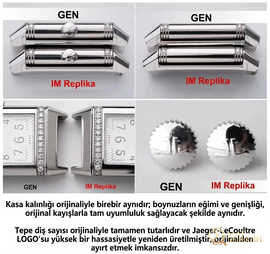Gerçek-replika karşılaştırması: IM Factory Jaeger-LeCoultre Reverso kadın replika saat Q3288420 - Makro Kadran ve İndeks İşçiliği