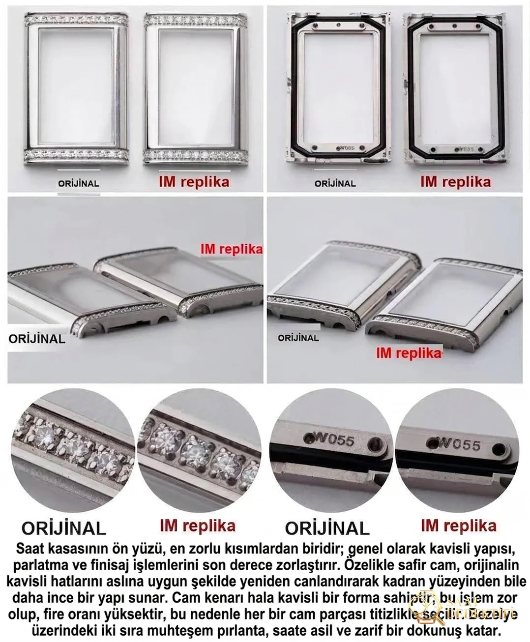 Gerçek-replika karşılaştırması: IM Factory Jaeger-LeCoultre Reverso kadın replika saat Q3288420 - Fosfor ve Super-LumiNova Gece Görünümü