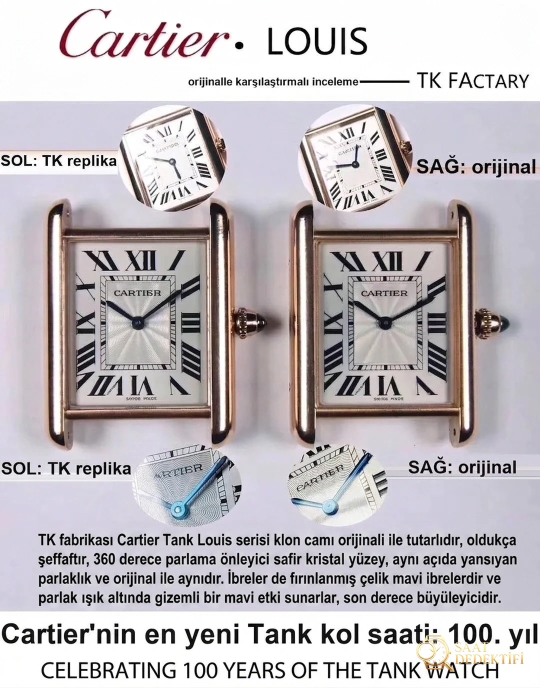 Examen réel ou réplique : la dernière réplique de la série Tank Louis de TK Factory Cartier Tank par rapport à l'original - Case Profile and Crown Review