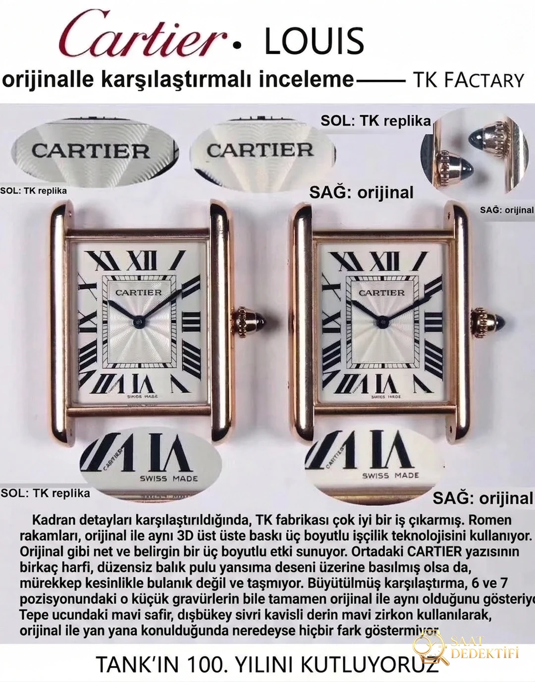 Examen réel ou réplique : TK Factory Cartier Tank, dernière réplique de la série Tank Louis par rapport à l'original - Couverture arrière et détails du mécanisme