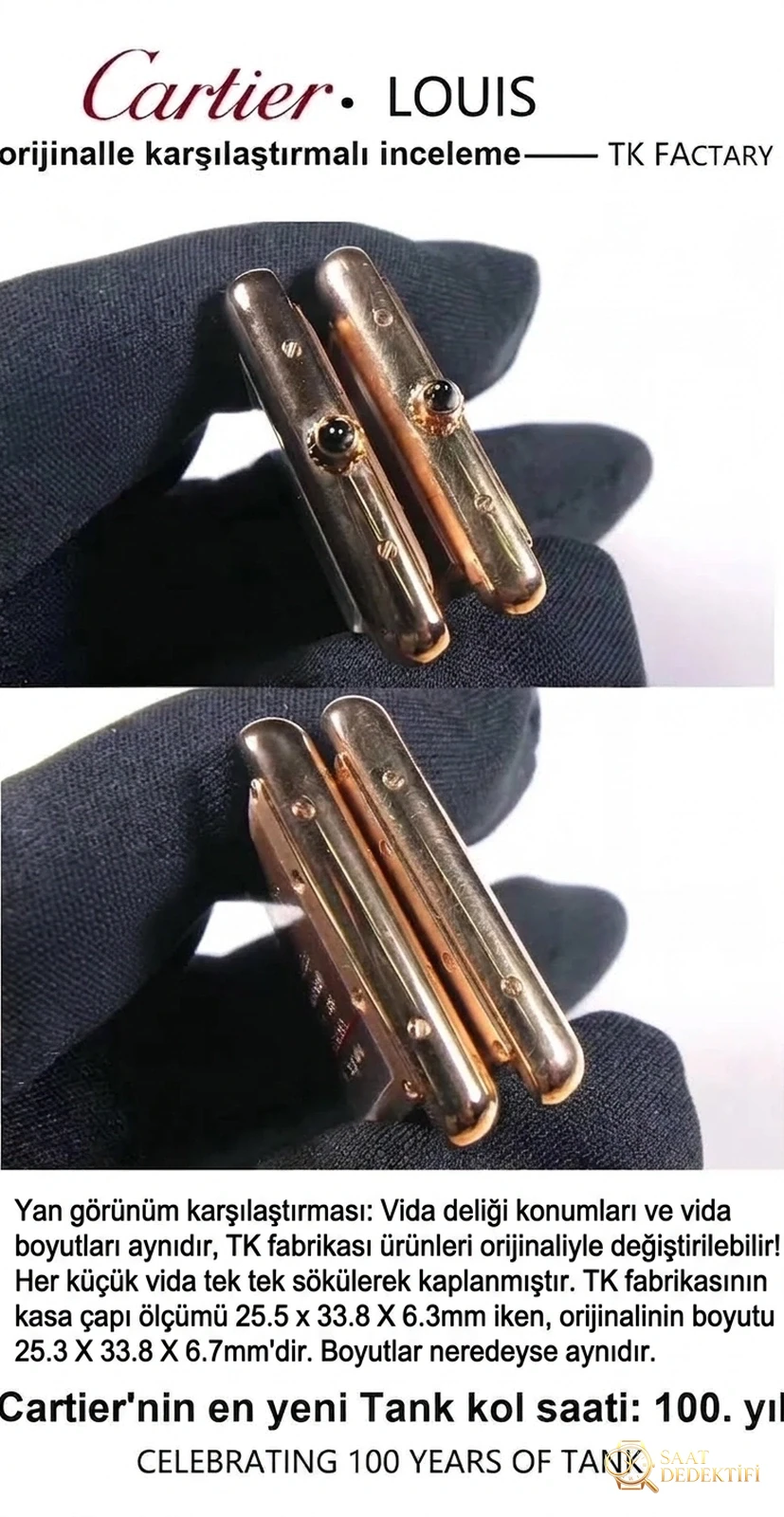 Examen réel ou réplique : TK Factory Cartier Tank, dernière réplique de la série Tank Louis par rapport à l'original - Bracelet, fermoir et mécanisme de clip