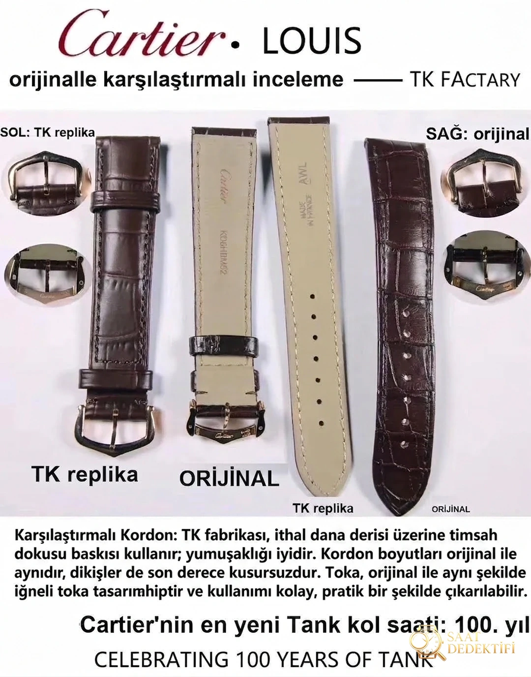 Examen réel ou réplique : TK Factory Cartier Tank, dernière réplique de la série Tank Louis par rapport à l'original - Clip Lock & Laser Stamps