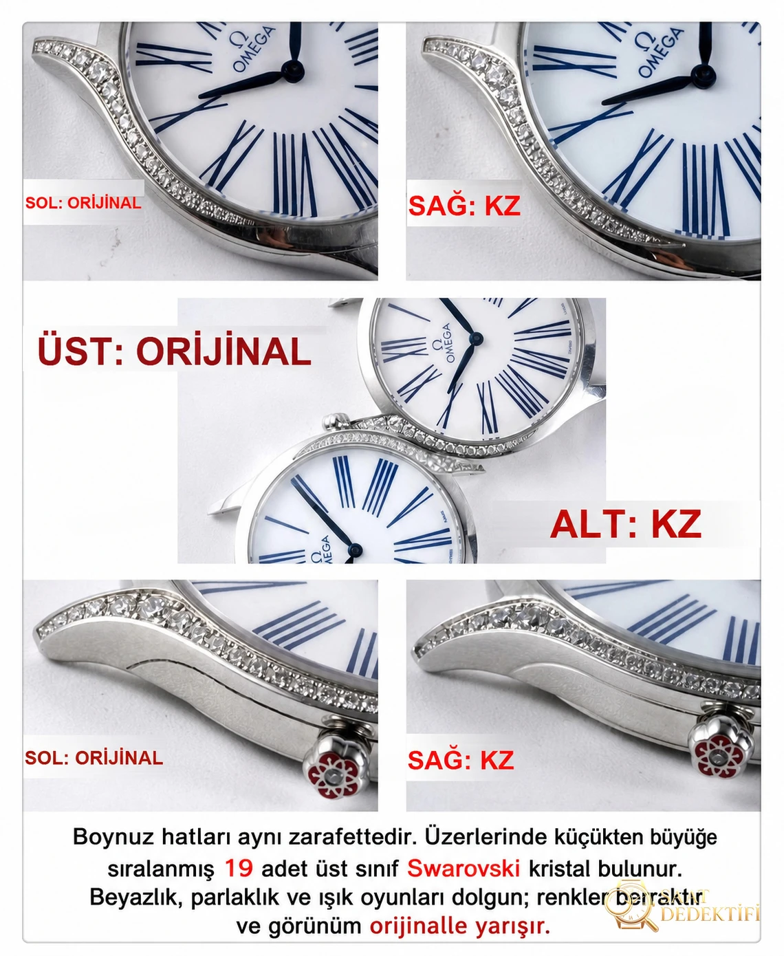 Gerçek-replika karşılaştırması: KZ Factory Omega De Ville Prestige serisi kadın kol saati - Roma rakamlı saat işaretleri, orijinal 4061 kuvars mekanizma detay incelemesi - Arka Kapak ve Mekanizma Detayı