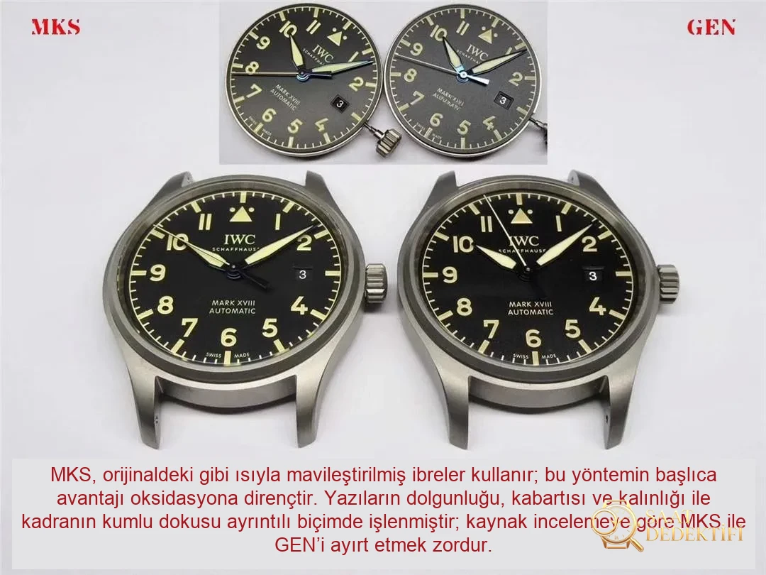 Gerçek-replika karşılaştırması: MKS Factory IWC Pilot titanyum kasa Mark XVIII işçiliği iyi mi? - Kadran Detayı ve Bezel İşçiliği