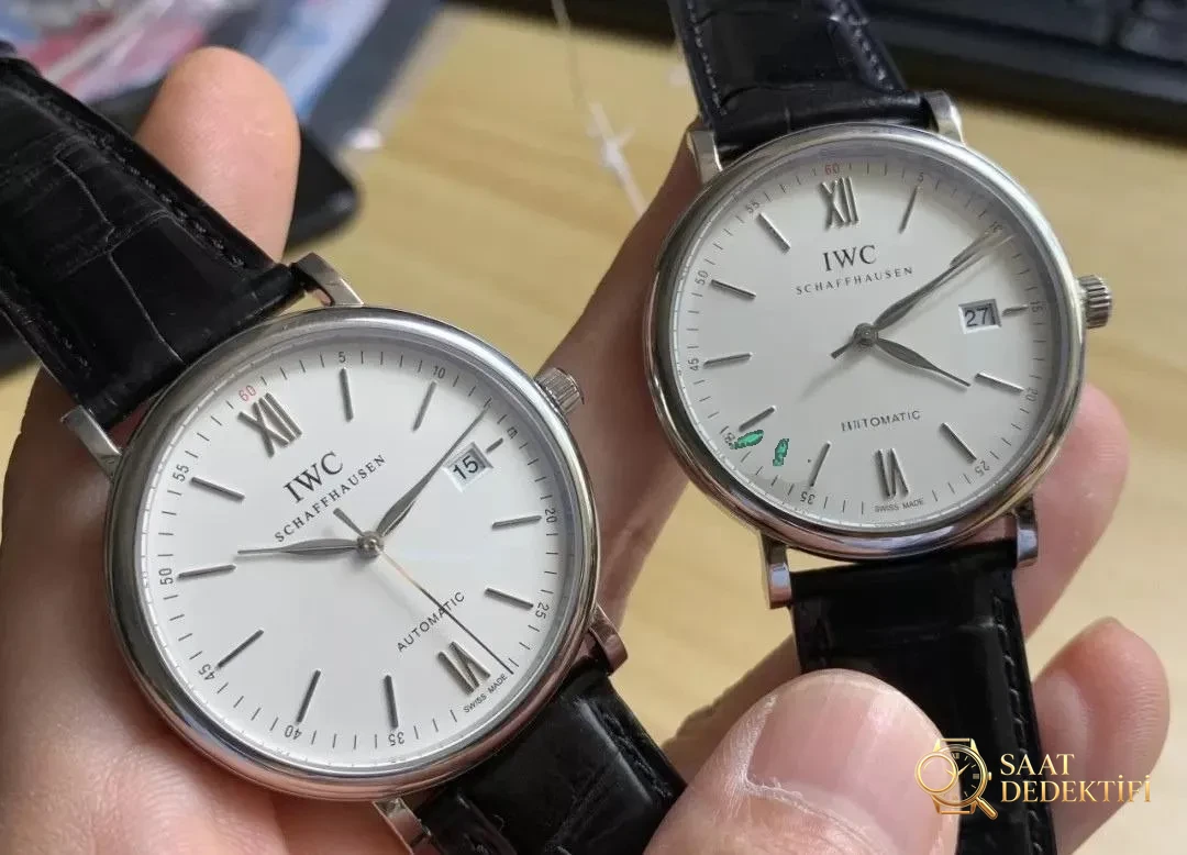 Gerçek-replika karşılaştırması: MKS IWC Portofino klasik erkek replika saati V5 versiyonunun orijinal IW356501 ile karşılaştırması - Kadran Detayı ve Bezel İşçiliği
