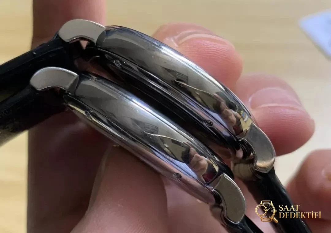 Gerçek-replika karşılaştırması: MKS IWC Portofino klasik erkek replika saati V5 versiyonunun orijinal IW356501 ile karşılaştırması - Yan Profil ve Kordon Bağlantısı