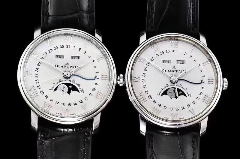 Gerçek-replika karşılaştırması: OM Factory V3 versiyonu Blancpain 6654 tam takvim ay evreli replika saat — 1. fotoğraf