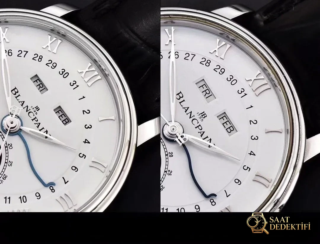 Gerçek-replika karşılaştırması: OM Factory V3 versiyonu Blancpain 6654 tam takvim ay evreli replika saat - Yan Profil ve Kordon Bağlantısı