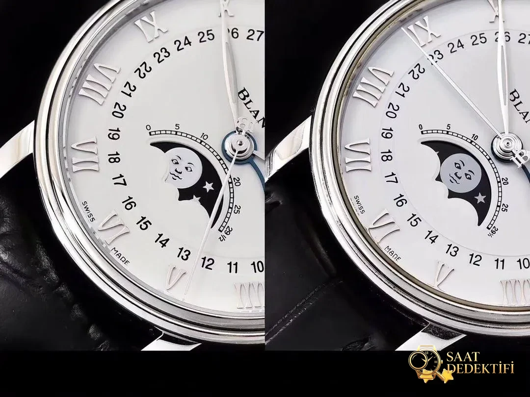 Gerçek-replika karşılaştırması: OM Factory V3 versiyonu Blancpain 6654 tam takvim ay evreli replika saat - Genel Açı ve Estetik Duruş