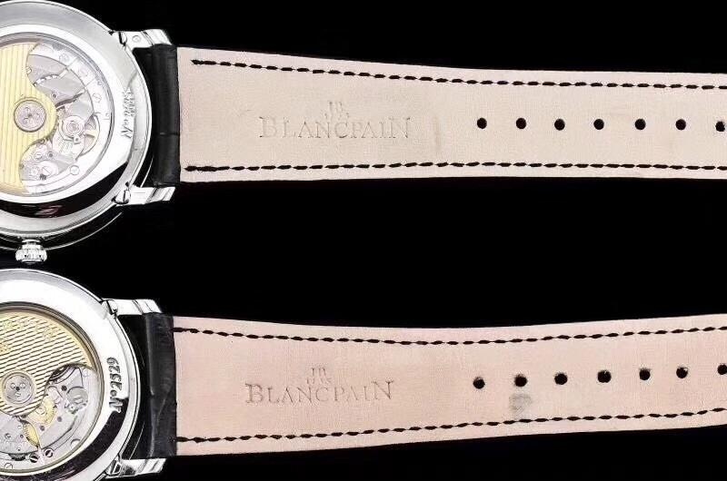 Gerçek-replika karşılaştırması: OM Factory V3 versiyonu Blancpain 6654 tam takvim ay evreli replika saat — 16. fotoğraf